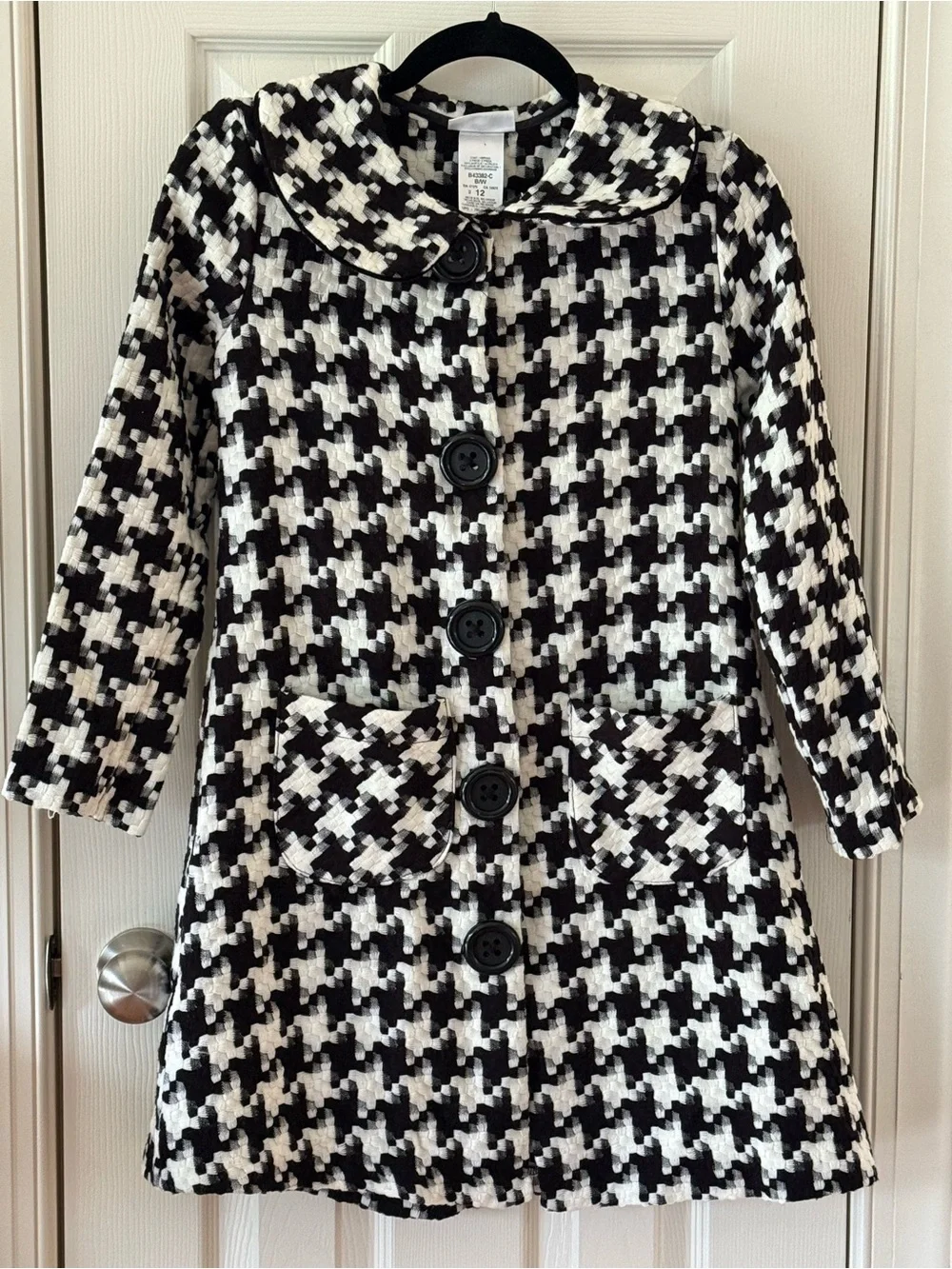 Bonnie Jean Girls Black White Houndstooth Dress Coat Size 12